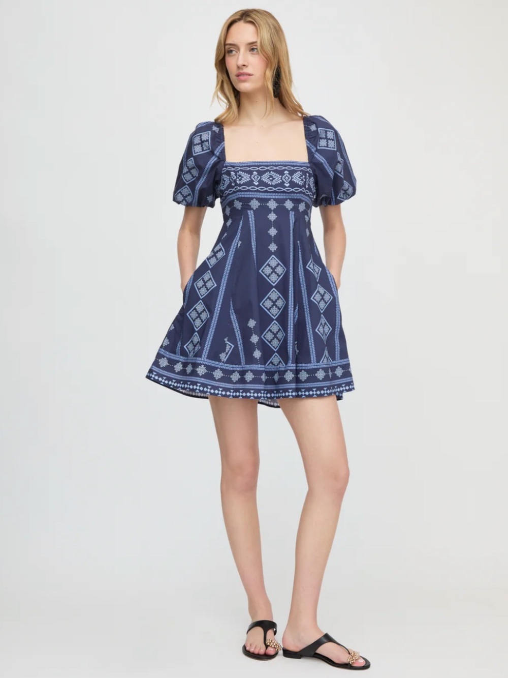 Hill House Home The Matilda Mini Dress in Navy Diamond Batik Navy White XXL - Picture 2 of 10